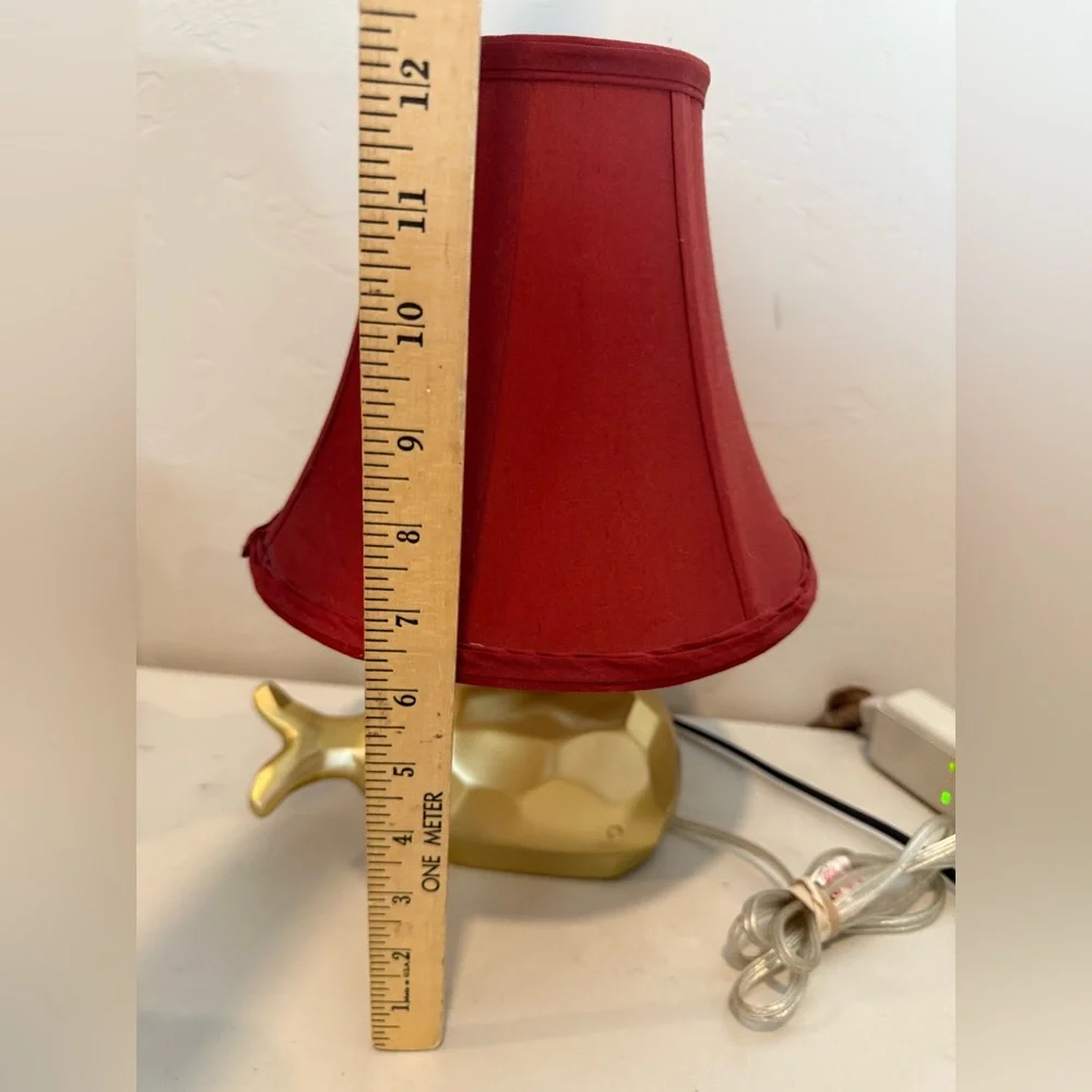 Vintage Nautical  Gold Faceted‎ Whale Table Accent Lamp Red Shade Decor ~12”